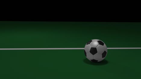 realistic black and white soccer ball jumps on football field and crosses goal line, 3d rendering, 4k prores footage.