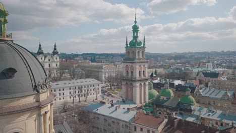 aerial city lviv, ukraine. european city. popular areas of the city. dominican