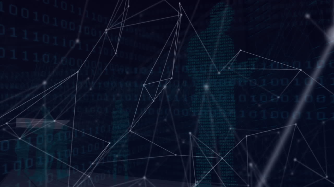 Animation of networks of connections over binary coding and business people