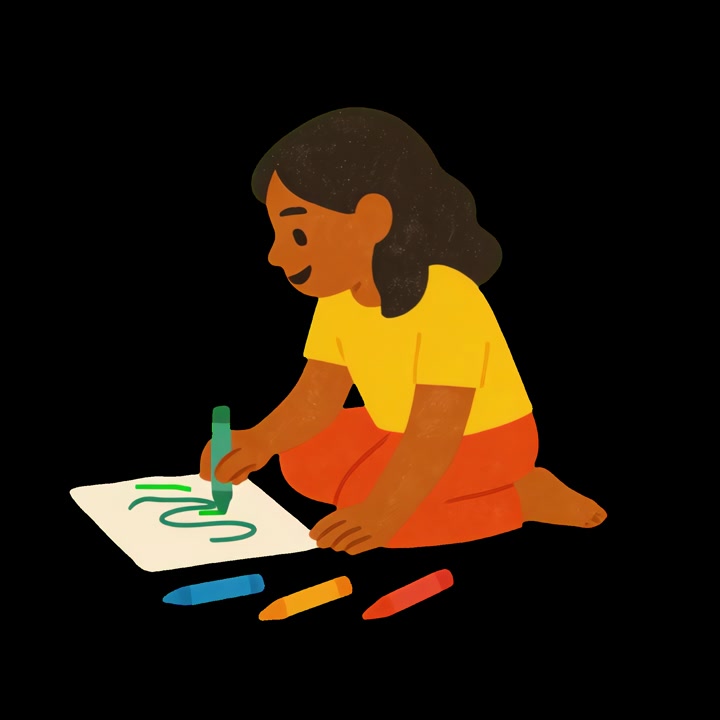 Bambina Animata che Disegna con i Pastelli su Carta