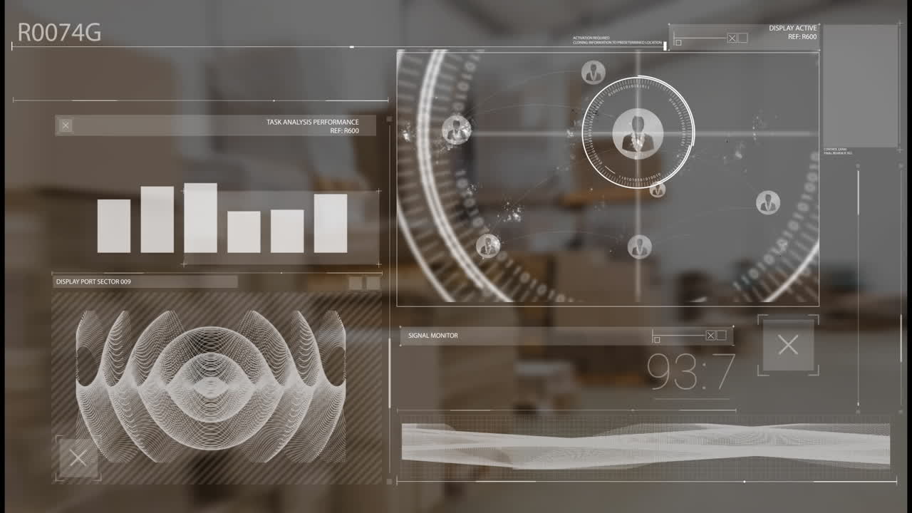 Animation of interface with data processing against warehouse