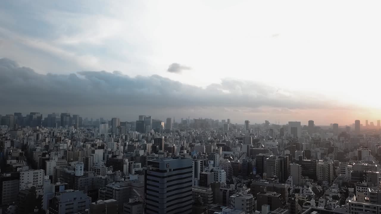 Tokyo city during a golden hour part2, drone descending, 24fps