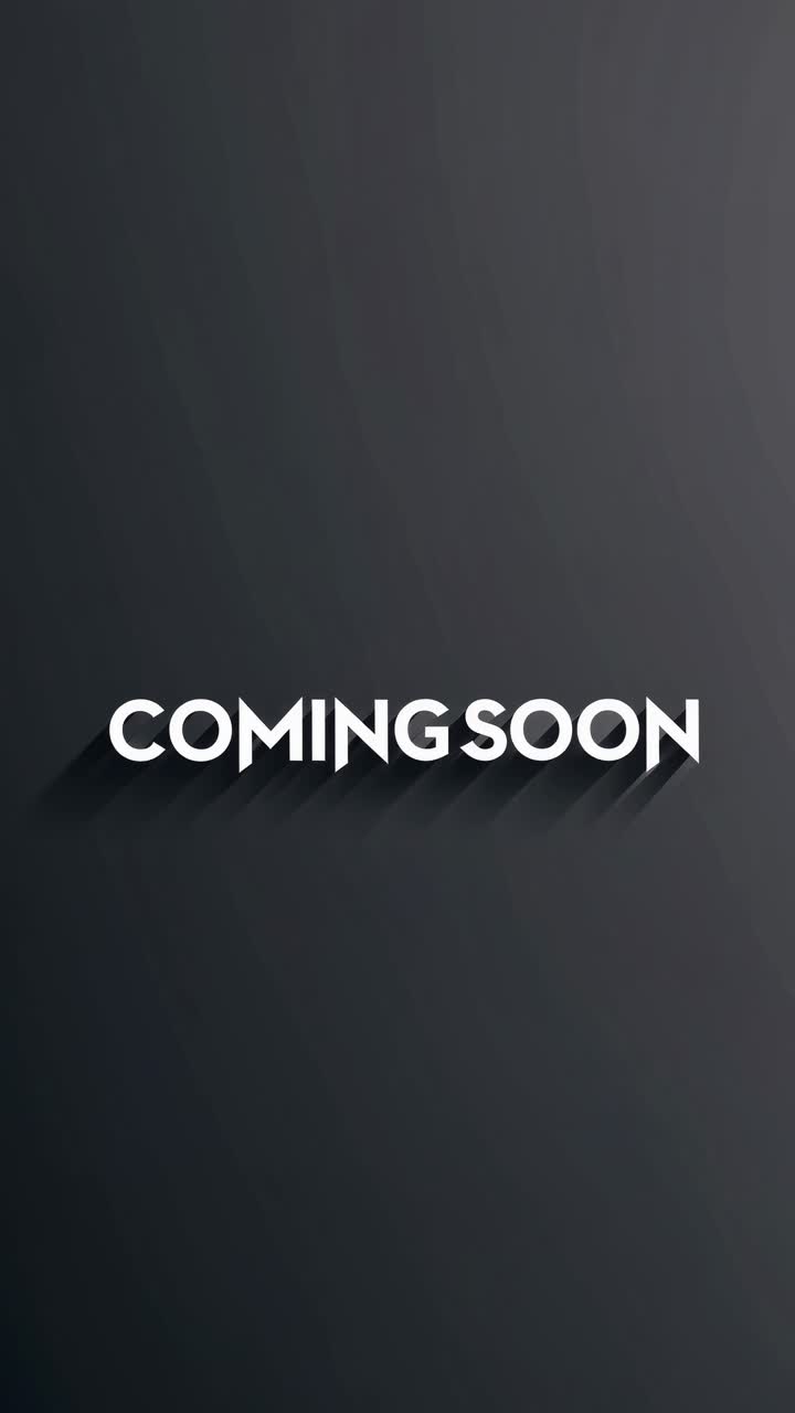 Minimalist 'Coming Soon' text with a shadow effect on a dark background, viewed from a straight-on