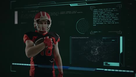 animación del procesamiento de datos sobre un jugador de fútbol americano con pelota