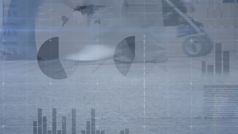 animación del procesamiento de datos financieros sobre una concurrida calle de la ciudad
