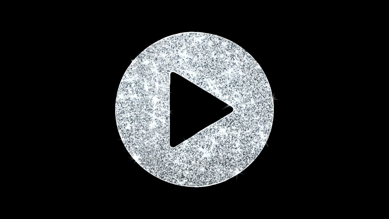 el icono de reproducción de vídeo brilla el bucle de brillo parpadeando partículas.