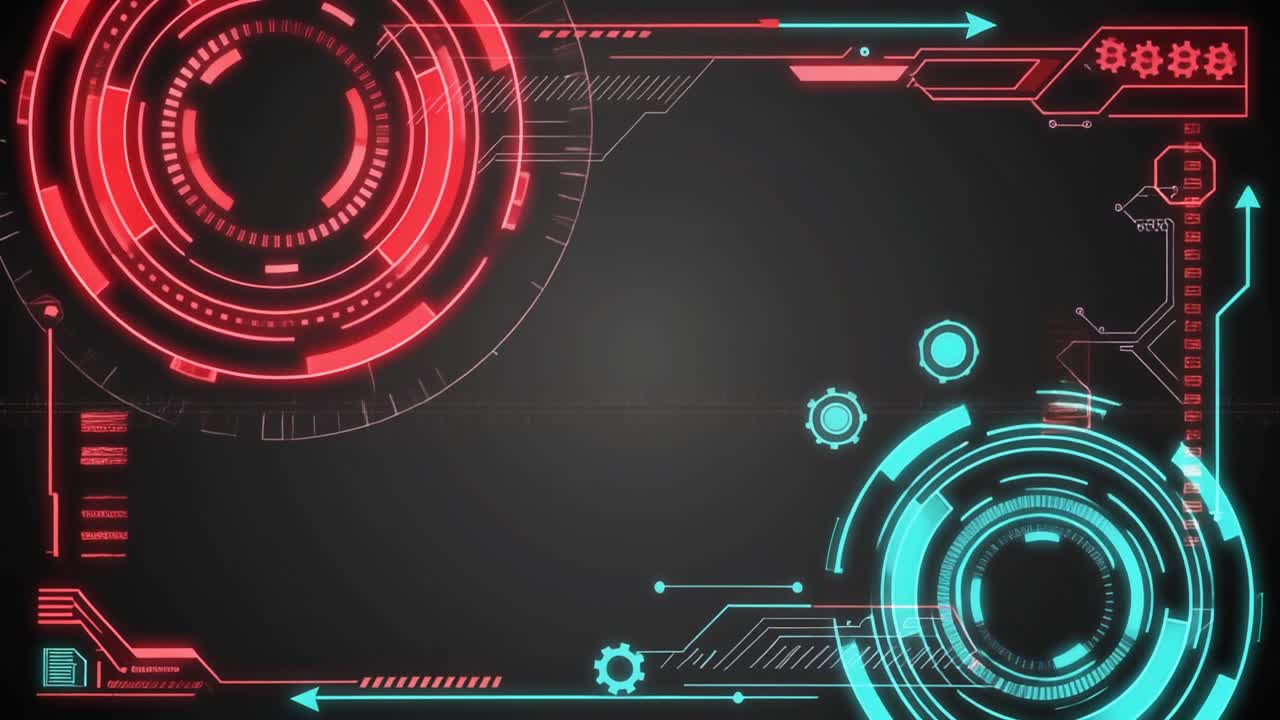 Futuristic Digital Interface with Glowing Red and Blue Elements
