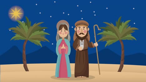 merry animado de navidad con josé y maría