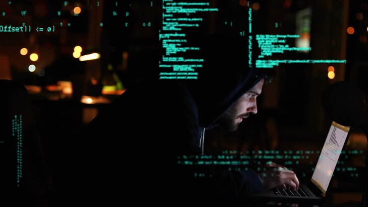 Hacker che usa un laptop