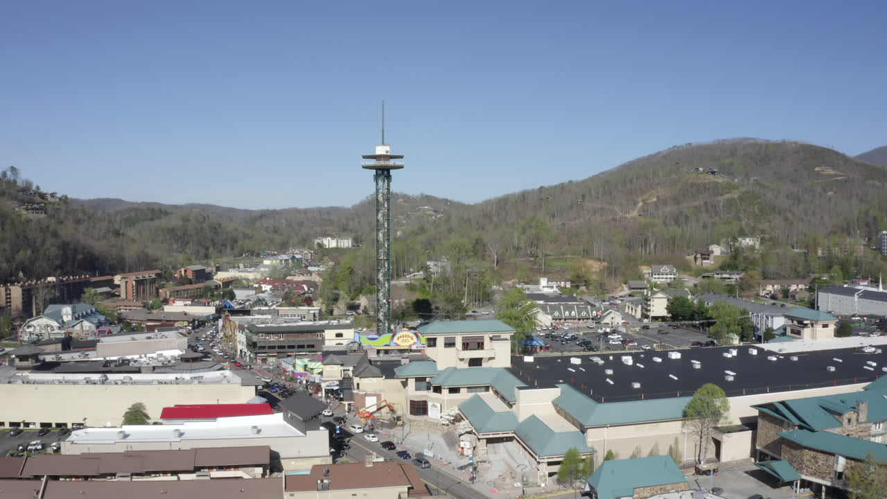 Aerial Over Downtown Gatlinburg, Tennessee