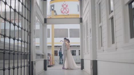 couple in love near a ferry port