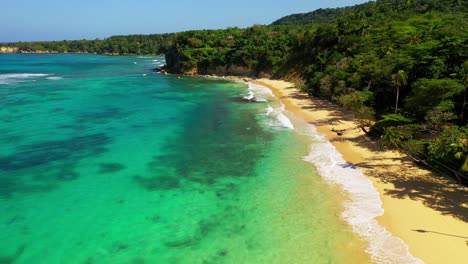 Aerial-forward-along-Nagua-coast,-Dominican-Republic