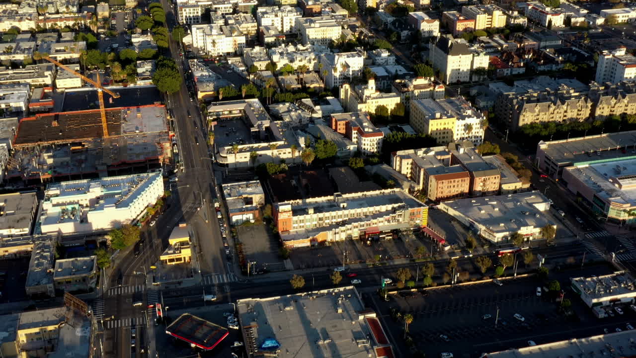 Aerial View of Los Angeles Cityscape at Sunset