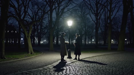 nighttime conversation in a park