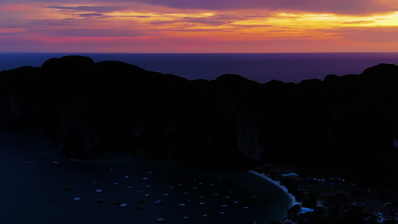Aerial view to Lo Dalum beach in sunset, Ko Phi Phi, Thailand
