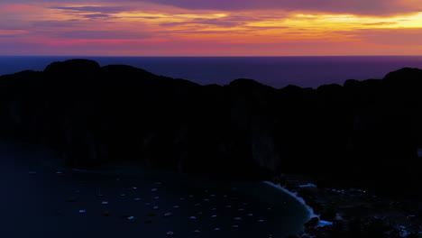 aerial view to lo dalum beach in sunset, ko phi phi, thailand