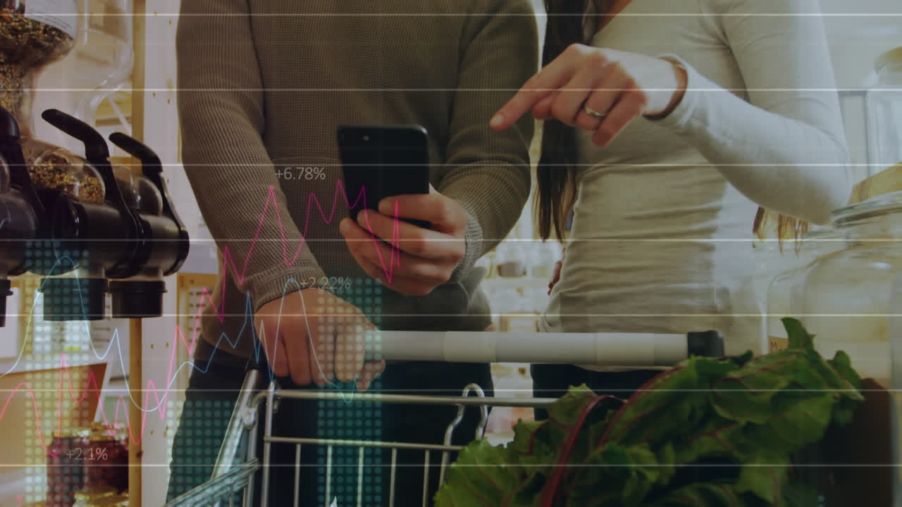 카우카시안 사람들 쇼핑에 대한 금융 데이터 처리 애니메이션