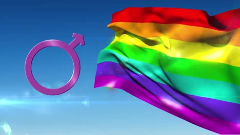 male gender symbol with rainbow flag on blue sky