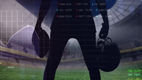 Animation-of-graphs-and-data-processing-over-midsection-of-american-football-player-at-stadium