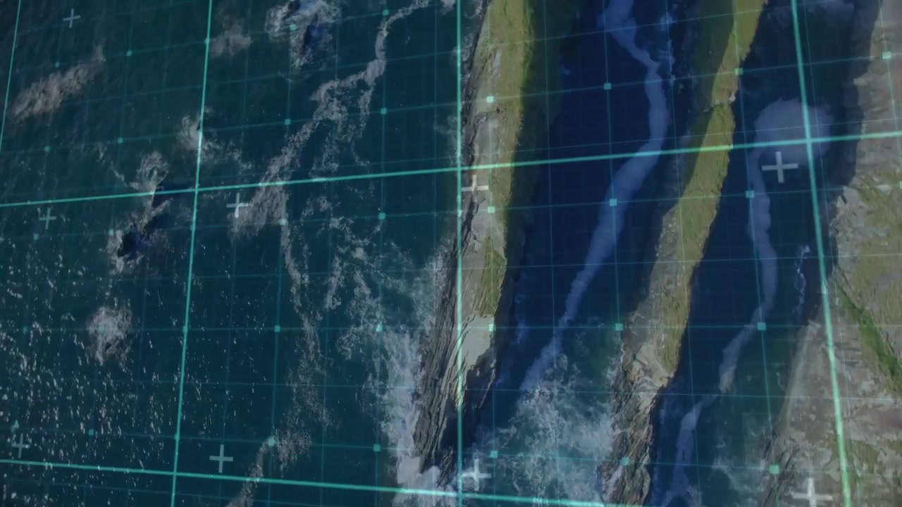 On grid activation HUD panning and rotating over reef, centering crosshair, tracing currents to map