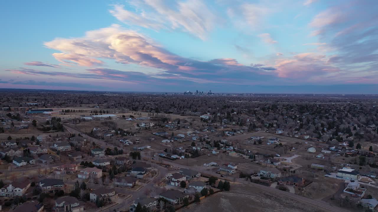 Stunning Aerial View of Denver Suburbs at Sunset
