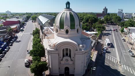 tilt down aerial of passengers entering in railway terminal station, la plata