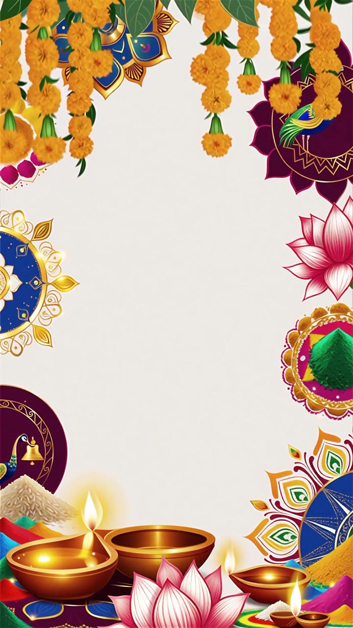 Sfondo Diwali con Diyas luminosi, Rangoli e fiori di loto