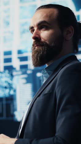 vertical video business person studies artificial intelligence strategy and automation tools