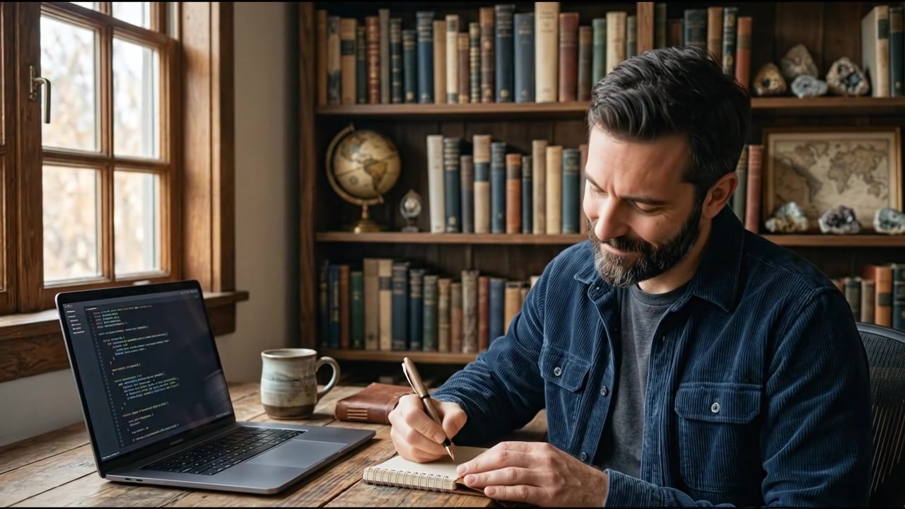 Profissional de negócios pensando enquanto trabalha no laptop em um escritório doméstico moderno