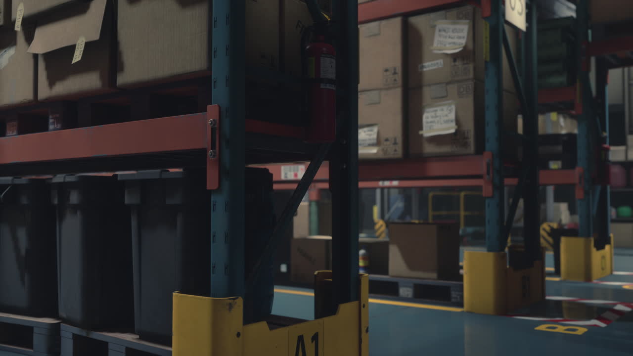 interior del almacén con estanterías y paletas de almacenamiento