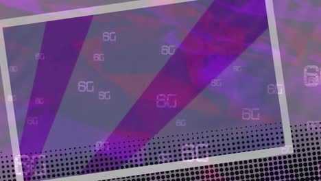 Digitale-Animation-Mehrerer-6g-Textbanner,-Die-Vor-Einem-Violetten-Radialen-Hintergrund-Schweben