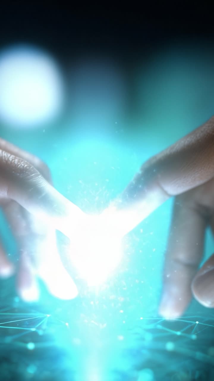 A Journey of Connection and Energy: The Transformation from Touch to Light in a Digital Realm of Spheres and Patterns