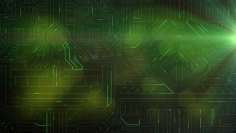 animación del procesamiento de datos en una placa de circuito luminoso de computadora