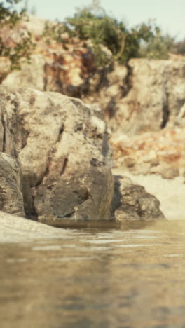 close up of a rocky riverbed with flowing water