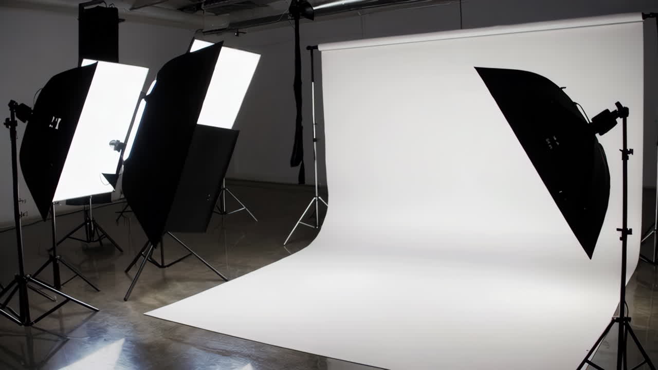 Empty Photography Studio with White Backdrop