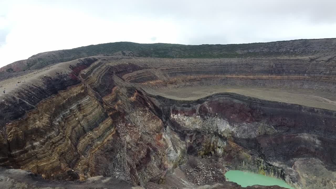 Sideways panning shot with drone on the biggest volcano of El Salvador