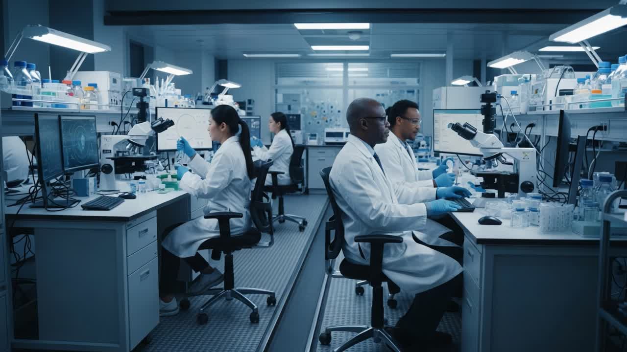 Team of Scientists Working in a Modern Research Laboratory