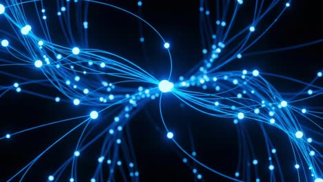 captivating blue energy: two frames of interconnected light trails and particles representing dynamic flow and motion in a dark background