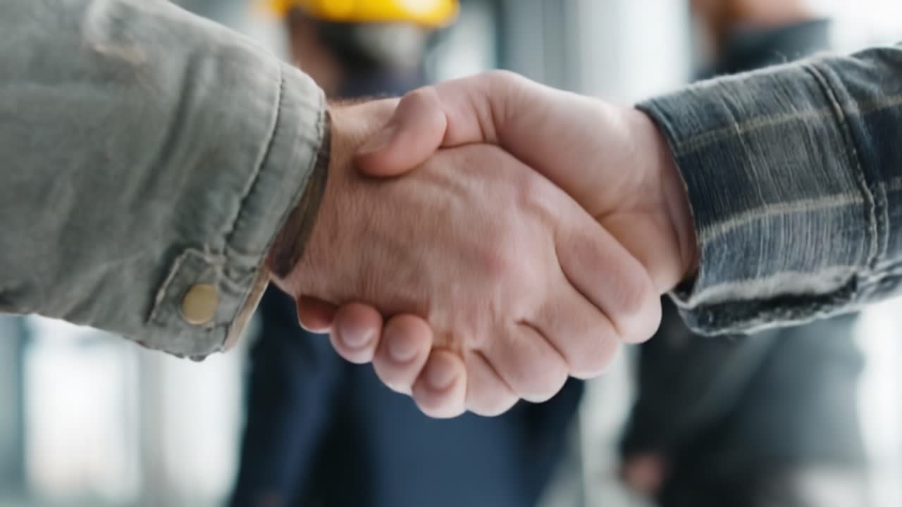 A Close-Up Encounter of Two Individuals Engaging in a Confident Handshake, Signifying a New Agreement, Partnership, or Mutual Understanding in a Professional Setting