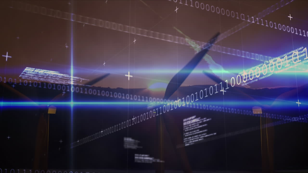 풍력 터빈에서 데이터 처리의 애니메이션