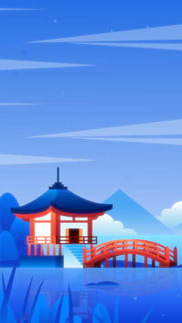 motion graphic of gradient japanese temple illustration