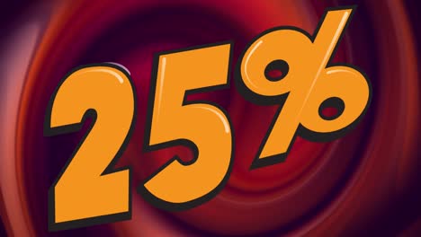 animation of orange text 25 percent, on swirling red and brown