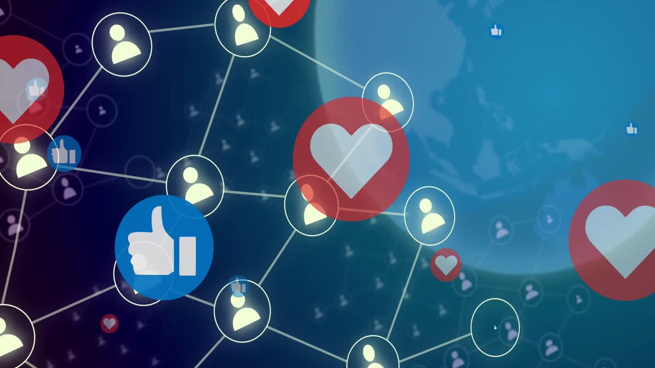 아이콘과 데이터 처리와 함께 지구의 애니메이션