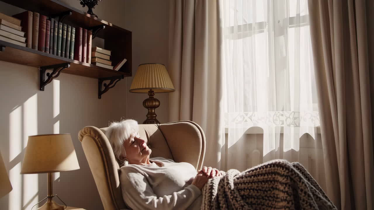 Elderly Woman Napping in Armchair