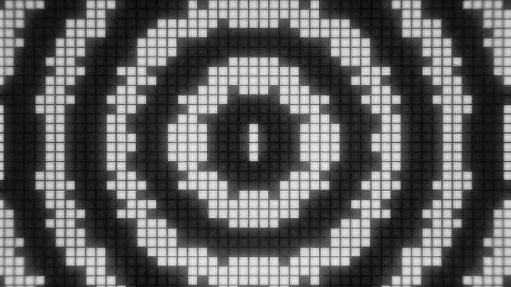 Monochrome Pixel Grid with Pulsating Concentric Circles