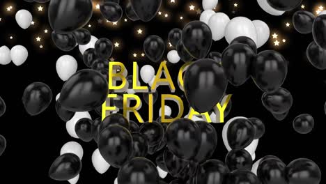 Animation-of-black-friday-text-and-balloons-over-glowing-stars-on-black-background