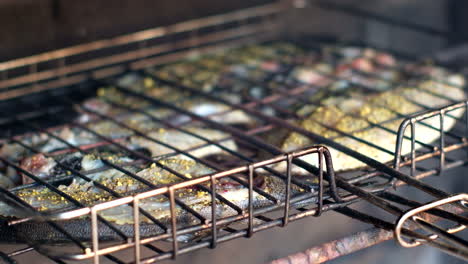 closeup view of galjoen on grid being barbecued on open fire