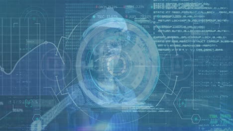 Animation of data processing over caucasian female worker