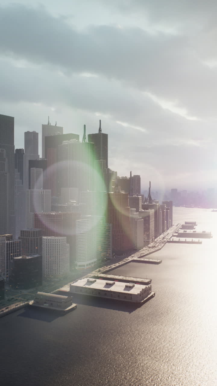 Aerial View of a City Skyline at Sunset
