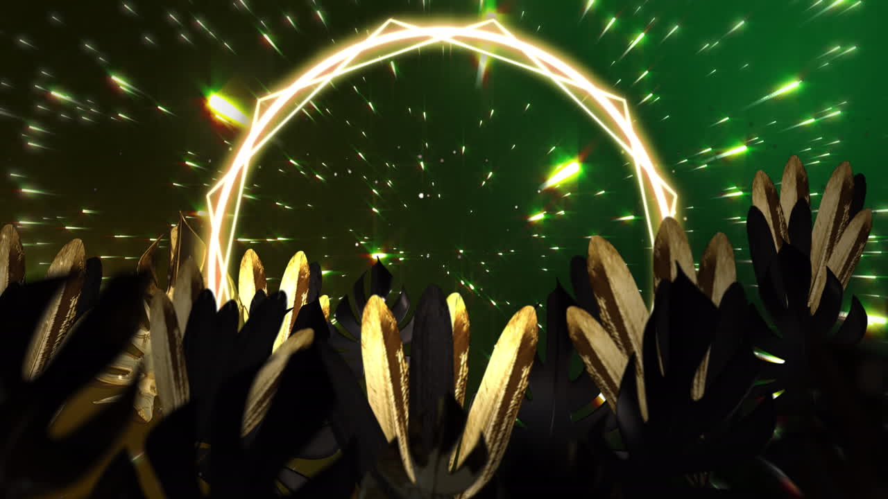 어두운 배경에 떨어지는 별과 함께 원 모양의 잎의 애니메이션